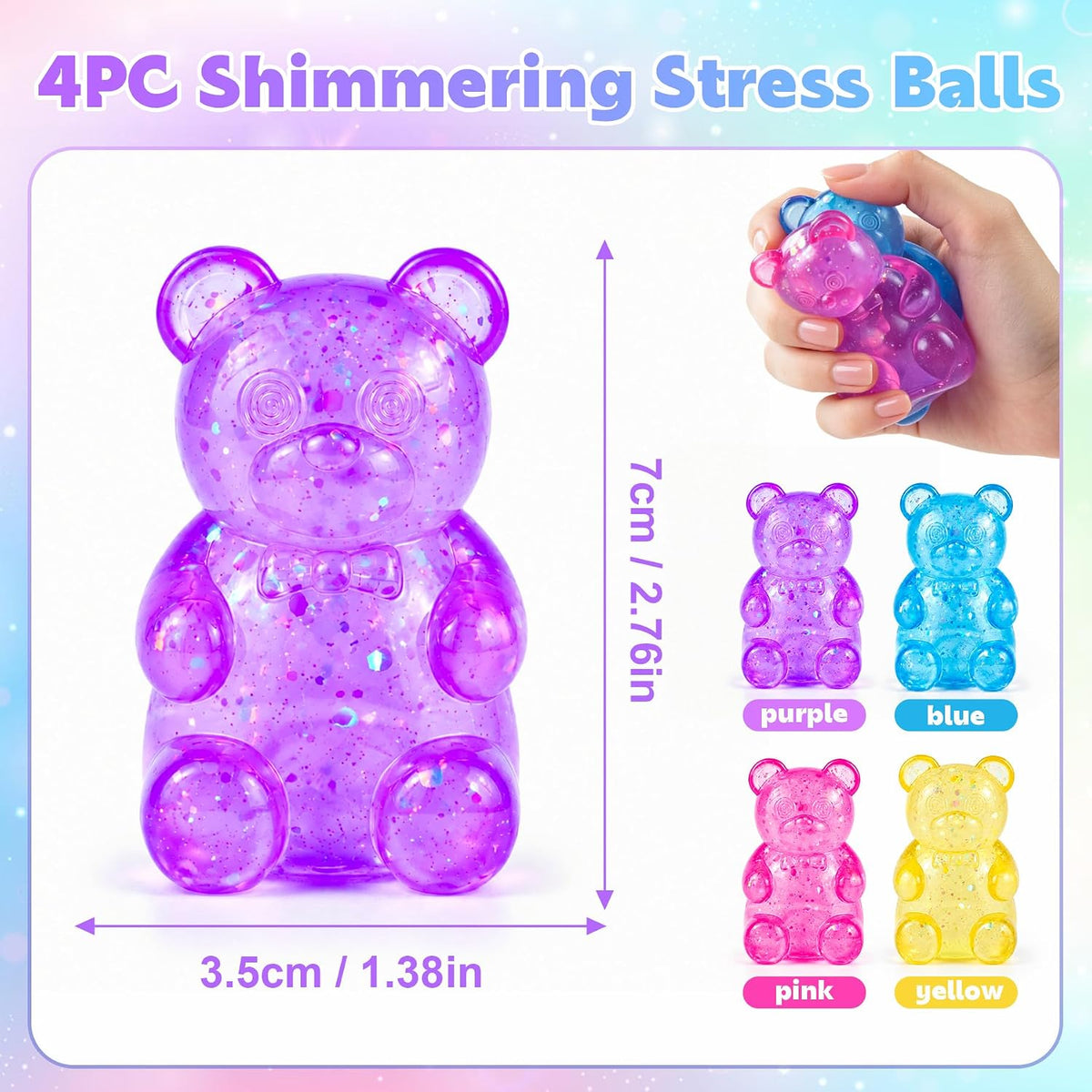 4 Pack Glitter Bear Squishy - Slow Rising Stress Toys - photo 2