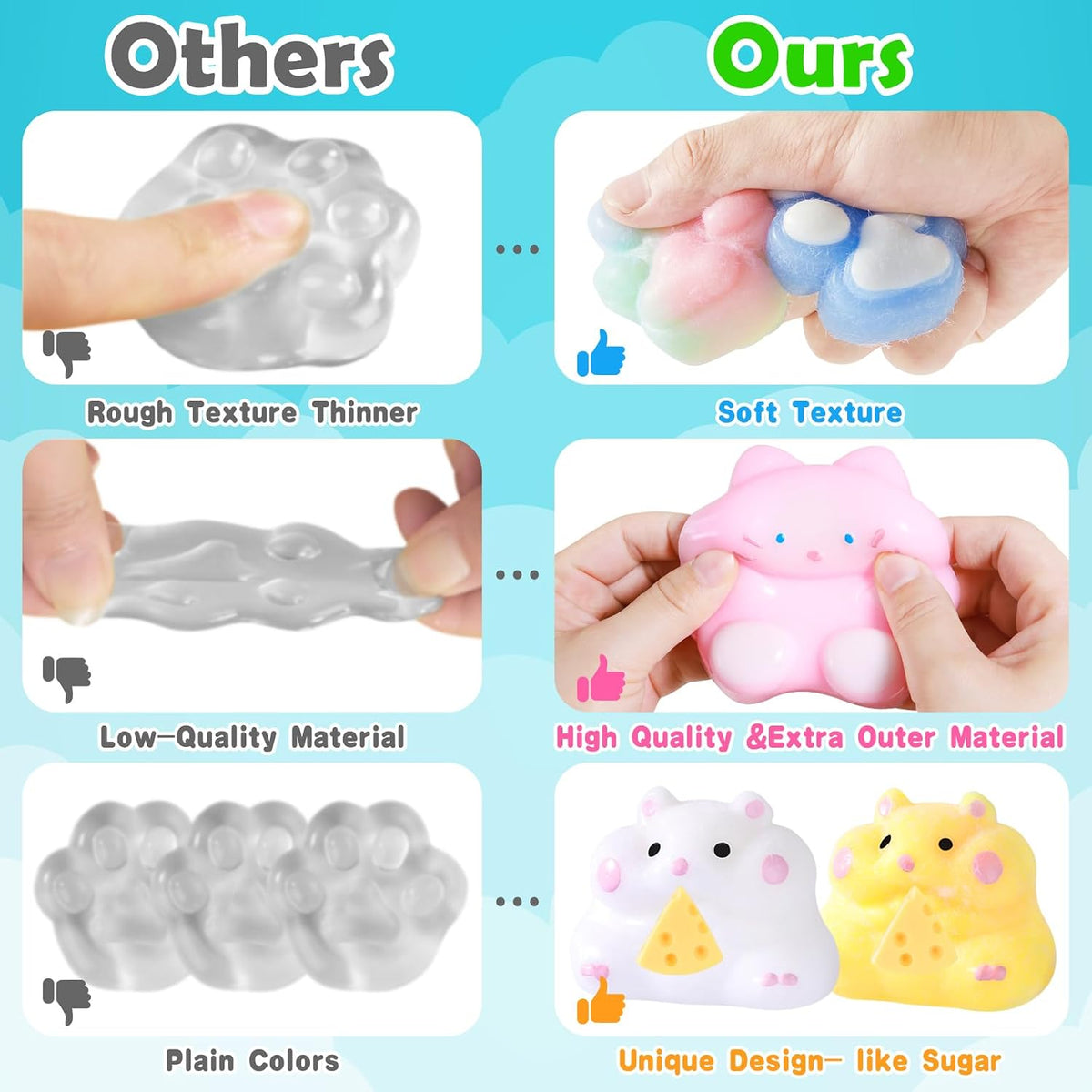 Taba Squishy 20Pack, Fufu Squishy Fidget Toys Kit, Include Squishies Chick Toys, Cat Paws, Hamster, Stress Relief Toy, Squeeze Toys, Party Favors, Birthday Gift for Girls, Boys, Kids