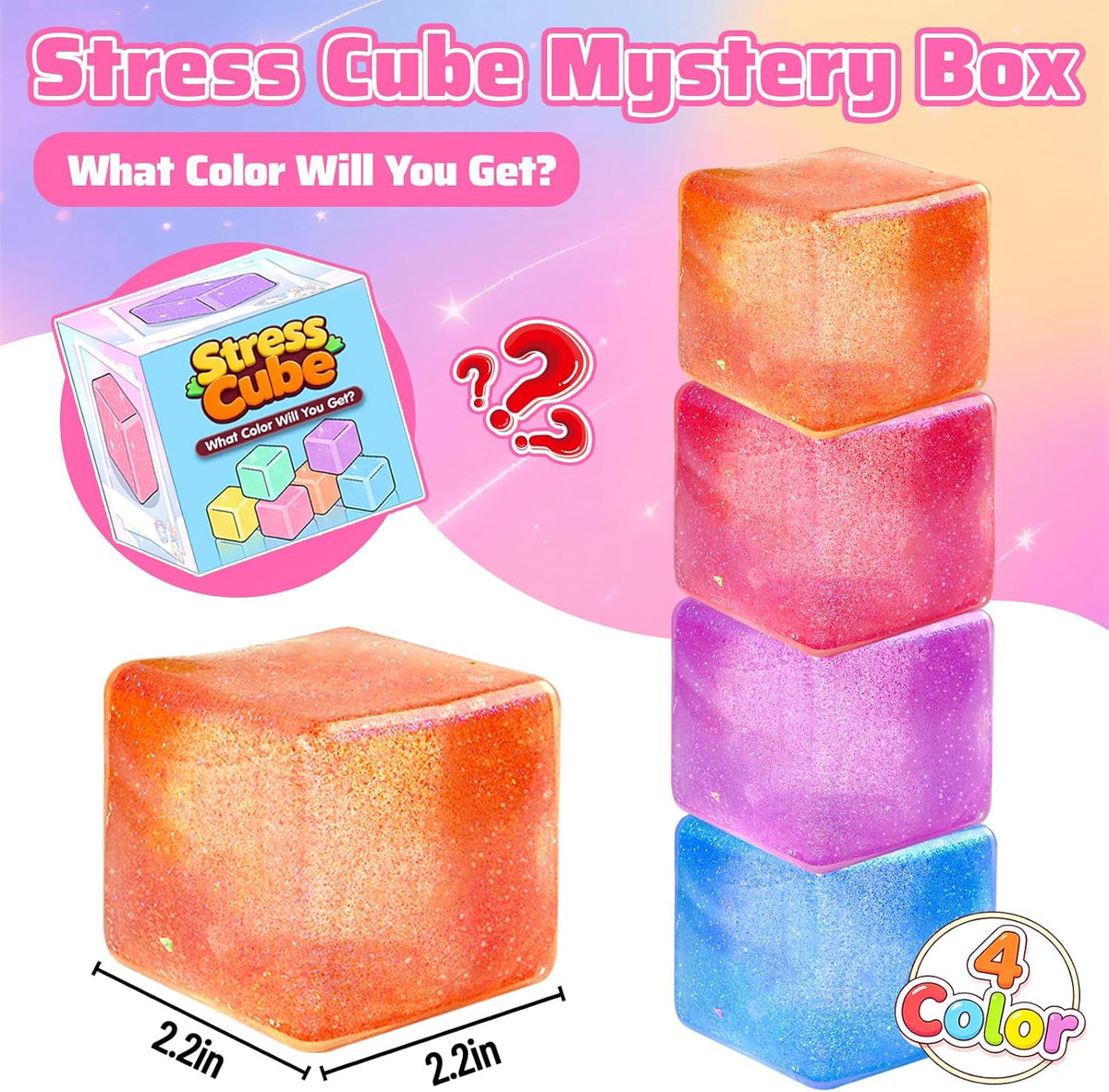 4-Pack Glitter Stress Cube Squishy Fidget Toys - photo 2
