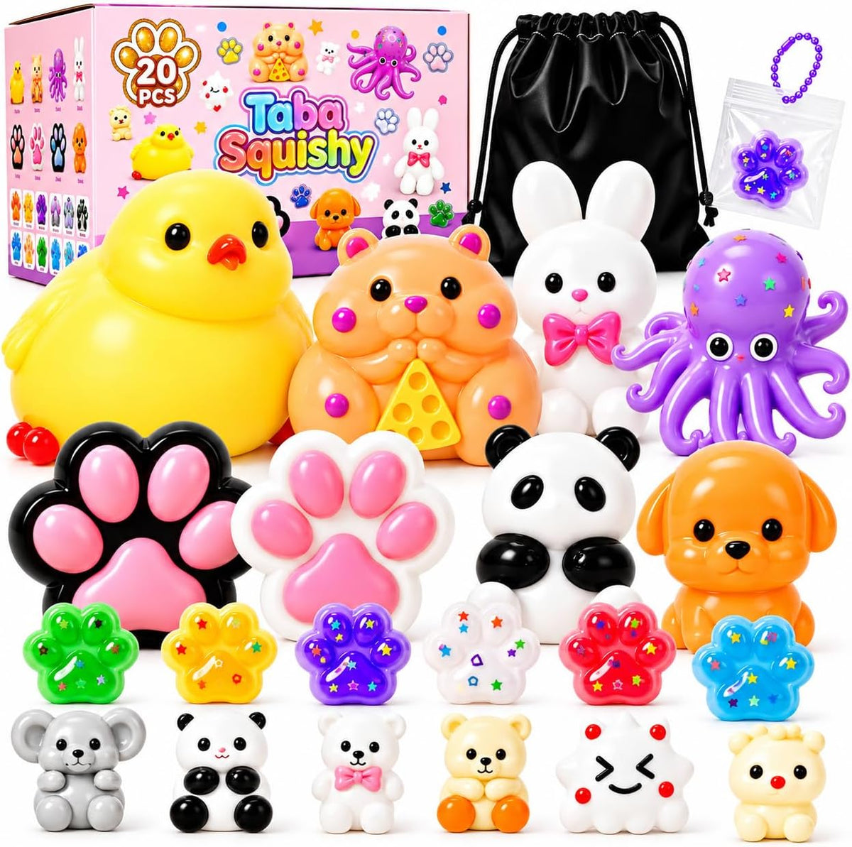20 Pack Taba Squishy Toys - 8 Large + 12 Mini Keychains - photo 1