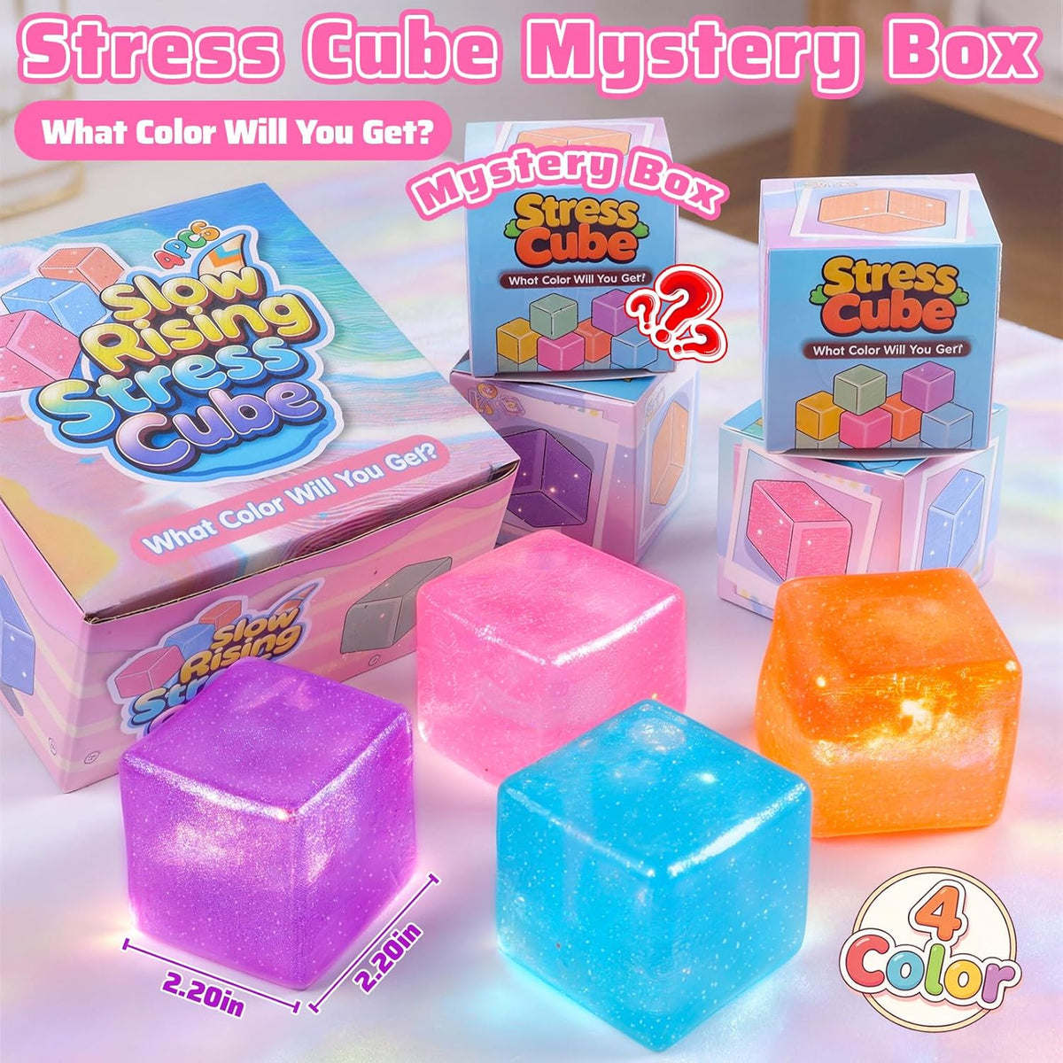 4-Pack Glitter Stress Cube Squishy Fidget Toys - photo 7