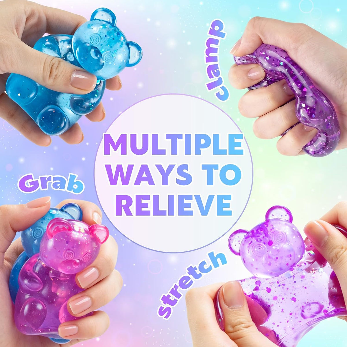 4 Pack Glitter Bear Squishy - Slow Rising Stress Toys - photo 3