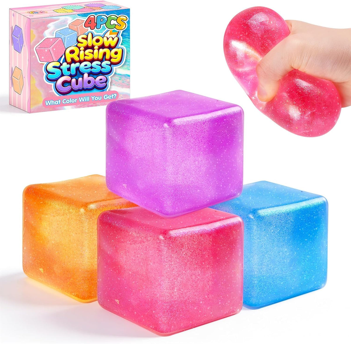 4-Pack Glitter Stress Cube Squishy Fidget Toys - photo 1