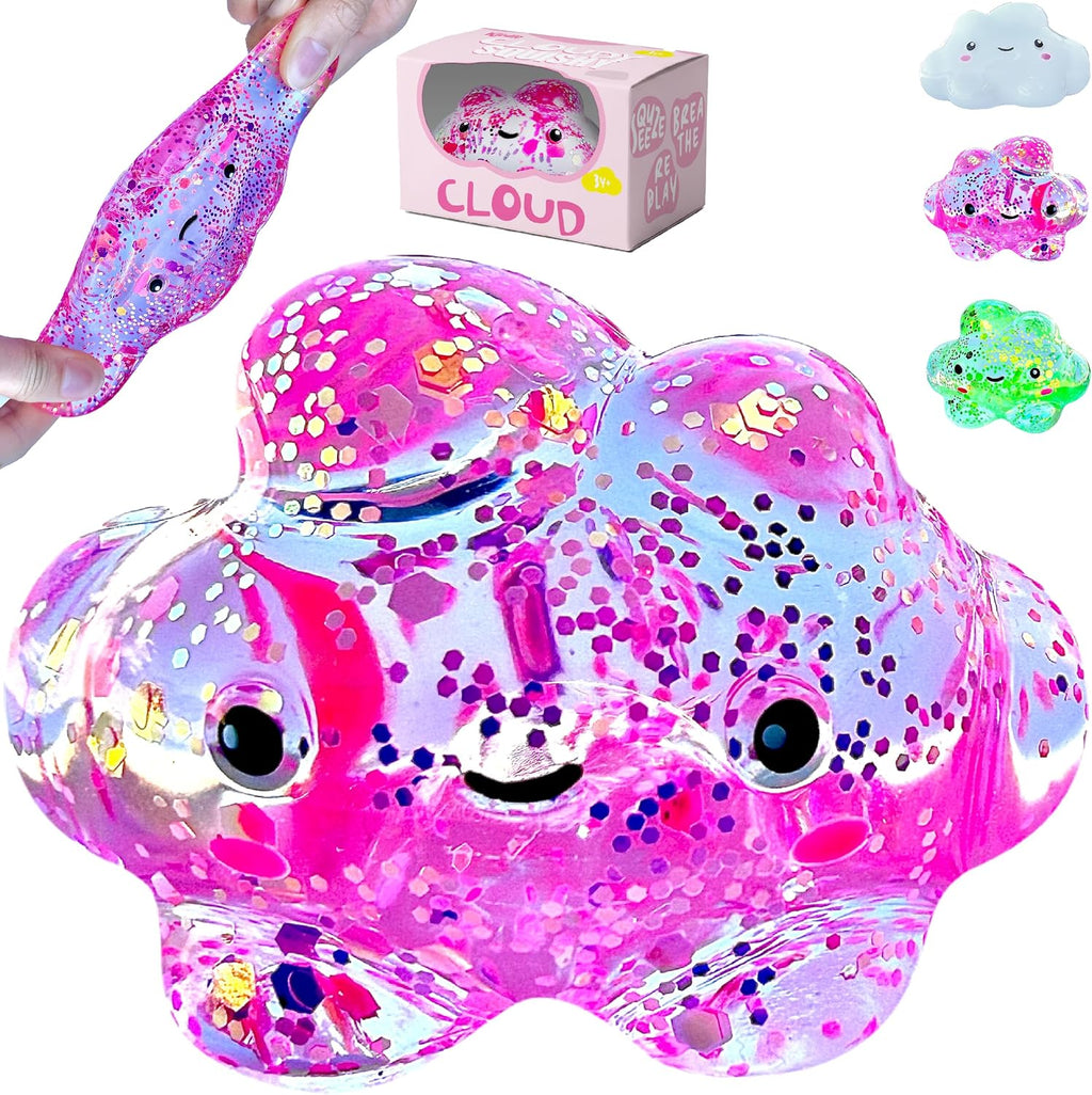 Premium Cloud Squishy Toy, Glow in the Dark Stress Ball, Odor-Free Slow Rise Crystal Clear, Non-Toxic, Easy to Clean, Durable, Gift-Ready, Children Safety Certificate & ASTM Certified 3+