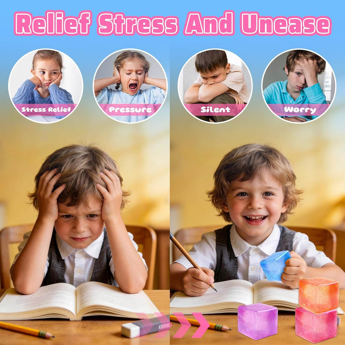 4-Pack Glitter Stress Cube Squishy Fidget Toys - photo 3