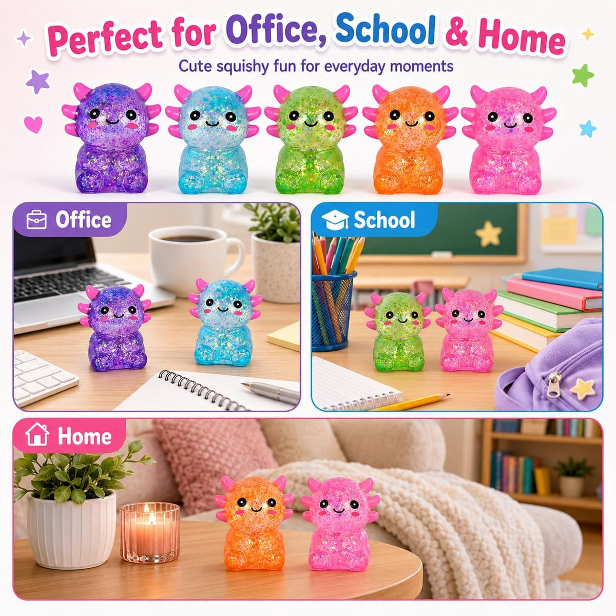 Axolotl Squishy Stress Ball, Soft TPR Fidget Toy for Kids Adults