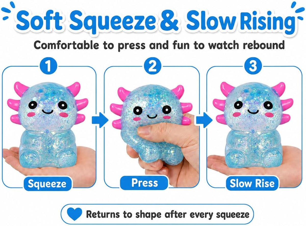 Axolotl Squishy Stress Ball, Soft TPR Fidget Toy for Kids Adults