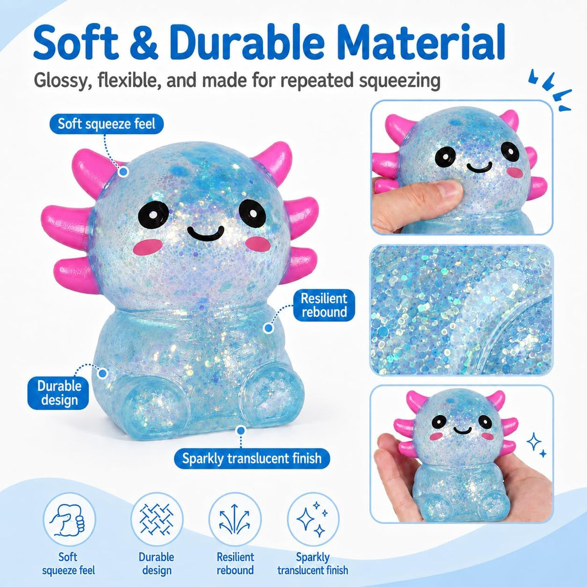 Axolotl Squishy Stress Ball, Soft TPR Fidget Toy for Kids Adults