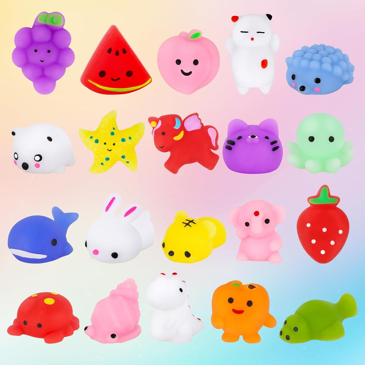 20 Pack Mochi Squishy Toys Set - Mini Animals & Fruits - photo 3