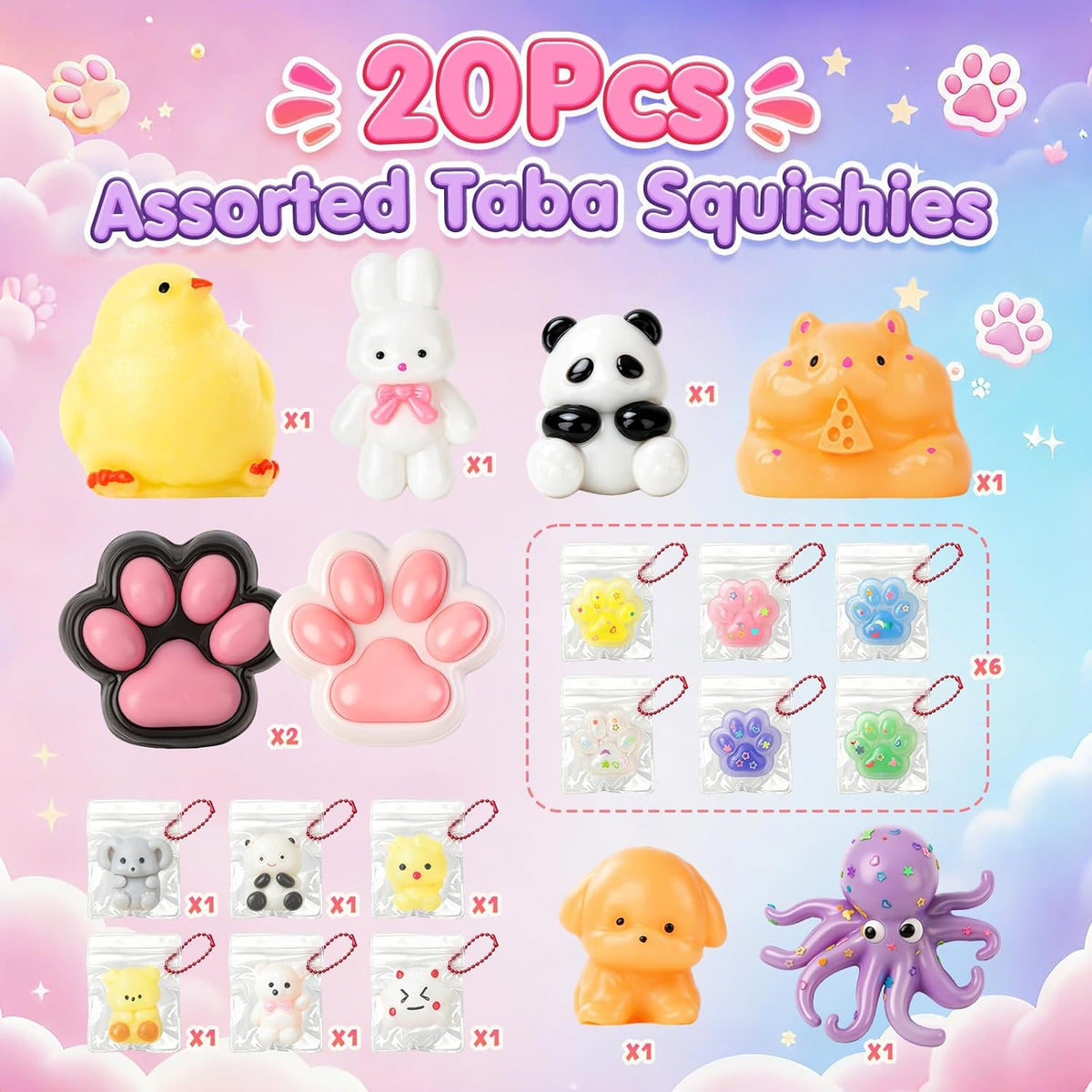 20 Pack Taba Squishy Toys - 8 Large + 12 Mini Keychains - photo 3