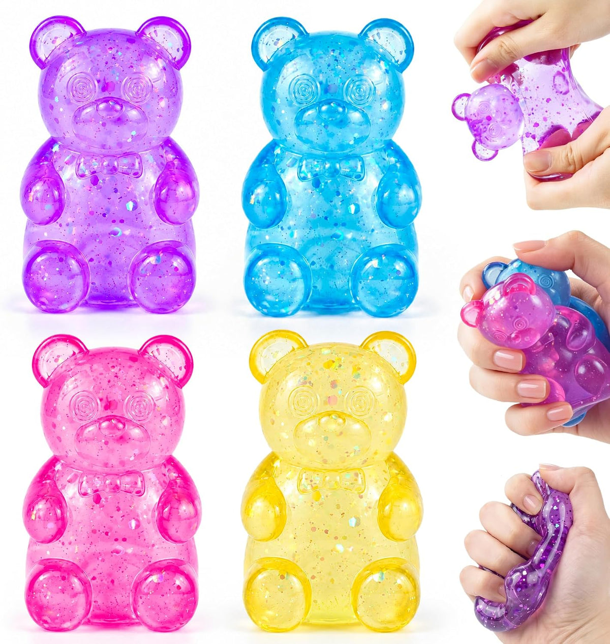 4 Pack Glitter Bear Squishy - Slow Rising Stress Toys - photo 1