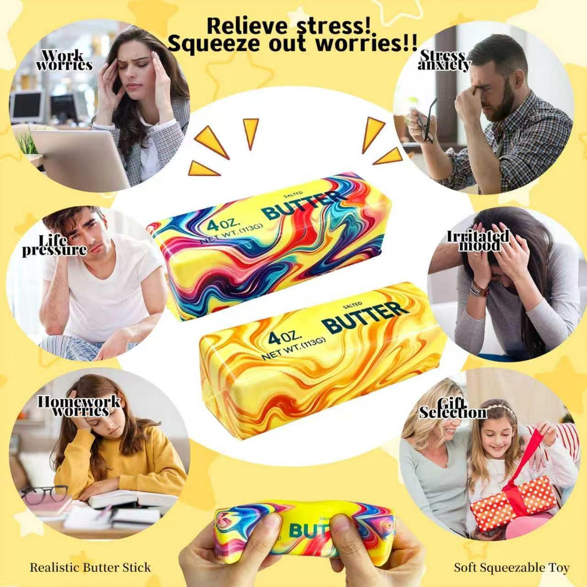 2 Pack Marbled Rainbow Butter Squishy Fidget Toy - photo 8