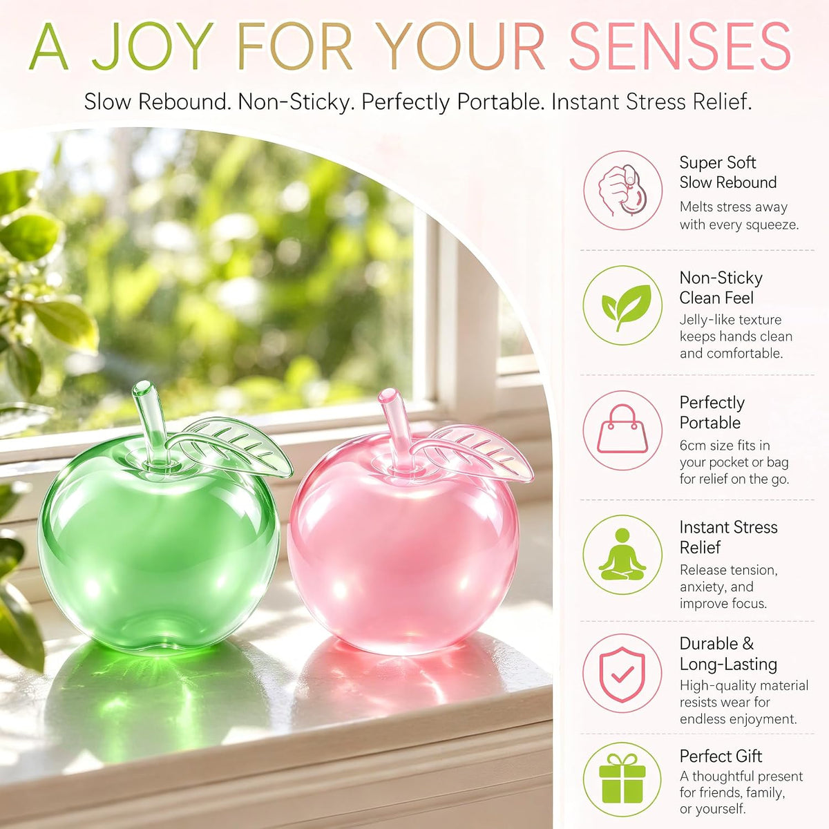 2Pcs Apple Squishy Fidget Toys,Slow Rise Squeeze Toy for Stress Relief Ball
